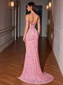 Sheath Off-the-Shoulder Beading Sweep Train Velvet Sequins Corset Evening Dress