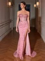 Sheath Off-the-Shoulder Beading Sweep Train Velvet Sequins Corset Evening Dress