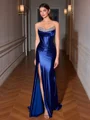 Sheath Straight Rhinestone Sweep Train Corset Evening Dress