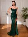 Sheath Sweetheart Pleated Sweep Train Corset Evening Dress
