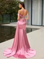 Sheath One-Shoulder Rhinestone Sweep Train Corset Evening Dress