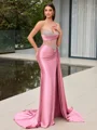 Sheath One-Shoulder Rhinestone Sweep Train Corset Evening Dress