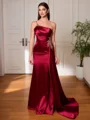 Sheath One-Shoulder Rhinestone Sweep Train Silk Like Satin Corset Evening Dress