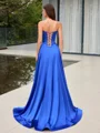 A-line Sweetheart Appliques Lace Sweep Train Silk Like Satin Corset Evening Dress