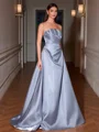 A-line Straight Pleated Sweep Train Corset Evening Dress