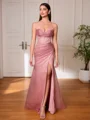 Sheath Spaghetti Straps Pleated Floor-Length Corset Evening Dress