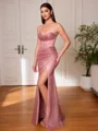 Sheath Spaghetti Straps Pleated Floor-Length Corset Evening Dress