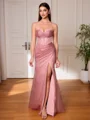 Sheath Spaghetti Straps Pleated Floor-Length Corset Evening Dress