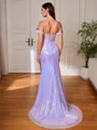 Sheath Off-the-Shoulder Appliques Lace Sweep Train Sequins Corset Evening Dress