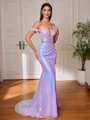 Sheath Off-the-Shoulder Appliques Lace Sweep Train Sequins Corset Evening Dress