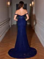 Sheath Off-the-Shoulder Appliques Lace Sweep Train Lace Corset Evening Dress