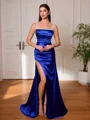 Sheath Straps Beading Sweep Train Silk Like Satin Corset Evening Dress