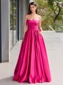 Ball-Gown Straight Ruffles Floor-Length Satin Corset Evening Dress