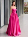 Ball-Gown Straight Ruffles Floor-Length Satin Corset Evening Dress