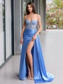 Sheath Off-the-Shoulder Appliques Lace Sweep Train Silk Like Satin Corset Evening Dress