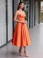 Ball-Gown Sweetheart Pleated Tea-Length Satin Corset Evening Dress