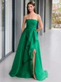 A-line Straight Ruffles Floor-Length Organza Corset Evening Dress