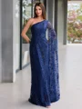 Sheath One-Shoulder Long Sleeves Floor-Length Lace Evening Dress