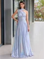 A-line One-Shoulder Rhinestone Sweep Train Evening Dress