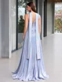 A-line One-Shoulder Rhinestone Sweep Train Evening Dress