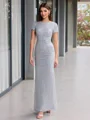 Sheath Scoop Short Sleeves Floor-Length Evening Dress