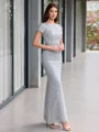 Sheath Scoop Short Sleeves Floor-Length Evening Dress