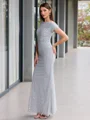 Sheath Scoop Short Sleeves Floor-Length Evening Dress