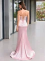 Sheath V-neck Rhinestone Sweep Train Silk Like Satin Corset Evening Dress