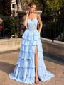 A-line Sweetheart Cascading Ruffles Floor-Length Chiffon Corset Prom Dress