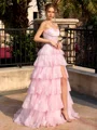 A-line Sweetheart Appliques Lace Floor-Length Tulle Corset Prom Dress