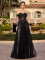 A-line Sweetheart Long Sleeves Appliques Lace Floor-Length Tulle Corset Prom Dress