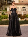 A-line Sweetheart Long Sleeves Appliques Lace Floor-Length Tulle Corset Prom Dress