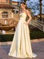 A-line Straight Pleated Floor-Length Satin Corset Prom Dress