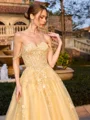 A-line Off-the-Shoulder Appliques Lace Floor-Length Tulle Corset Prom Dress