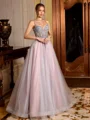 A-line Spaghetti Straps Appliques Lace Floor-Length Corset Prom Dress