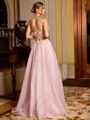 A-line Spaghetti Straps Flower Floor-Length Tulle Corset Prom Dress