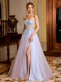 A-line Sweetheart Appliques Lace Floor-Length Tulle Corset Prom Dress