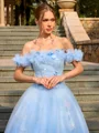 Ball-Gown Off-the-Shoulder Flower Floor-Length Tulle Corset Prom Dress