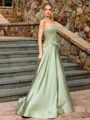 A-line Straight Sequin Floor-Length Silk Like Satin Corset Prom Dress