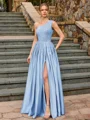 A-line One-Shoulder Beading Floor-Length Charmeuse Corset Prom Dress