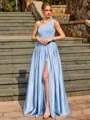 A-line One-Shoulder Beading Floor-Length Charmeuse Corset Prom Dress