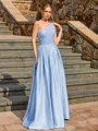 A-line One-Shoulder Beading Floor-Length Charmeuse Corset Prom Dress