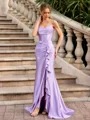 Sheath Spaghetti Straps Ruffles Floor-Length Corset Prom Dress