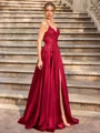 A-line V-neck Appliques Lace Floor-Length Silk Like Satin Corset Prom Dress