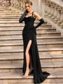 Sheath Straps Beading Floor-Length Jersey Corset Prom Dress