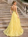 A-line Sweetheart Appliques Lace Floor-Length Tulle Corset Prom Dress