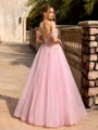 A-line Off-the-Shoulder Appliques Lace Floor-Length Tulle Corset Prom Dress