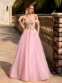 A-line Off-the-Shoulder Appliques Lace Floor-Length Tulle Corset Prom Dress