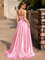 A-line Straight Rhinestone Sweep Train Silk Like Satin Corset Prom Dress