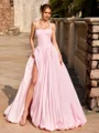 A-line Halter Pleated Floor-Length Taffeta Corset Prom Dress